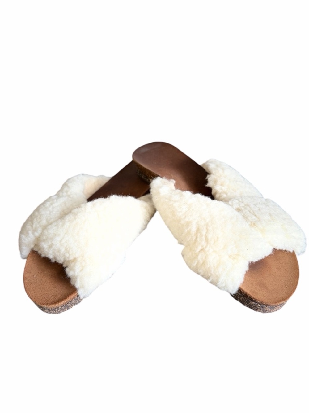 Flattered Spain Shearling Slide Sandals Size 40 Cozy Fur Straps